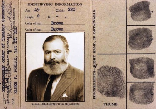 Hemingway’s war correspondent identity card for the European Theater, issued in 1944. Source: 