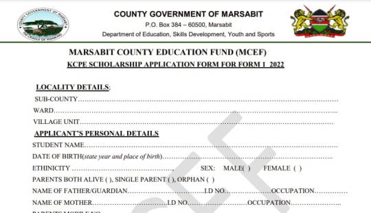 Marsabit County Scholarship For Form One Students