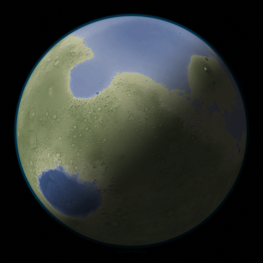 Mars has surface water, but not enough. Ceres, the largest asteroid, might be 25% water. If we simply crashed Ceres into Mars, that could cover 33% of Mars with oceans up to 5900 meters deep. (Spherical projection by request.)