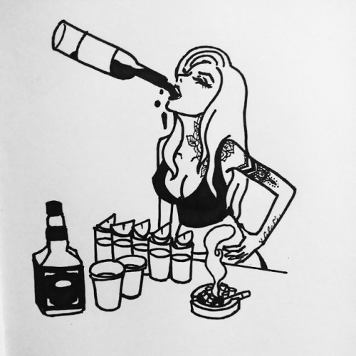 30 min drawing #2 #partygirl #alcohol #shots #tshirtdesign #ideas #tattooedgirls #drawing #drinking 