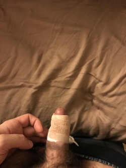 28yoadultcirc:  Home and wrapped up. Will update once bandage off tomorrow.  Now a man!