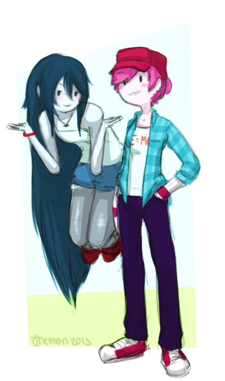 e-jheman:  e-jheman:  Not sure about what is a femenine or a masculine style,derp. A little tomboy PB and a pretty face Marceline. (??????)  Sorry if this is a bad draw,i’m so tired right now. Time for bed. UvU  I BLESS THIS AANON SO MUCHTHANK YOU
