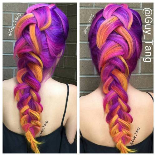 guytang:  It was so fun meeting all my HairBesties in the land. Here is a fun color combo from one of my hair models at the hair show with @behindthechair_com using @pravana neons vivids and @olaplex 