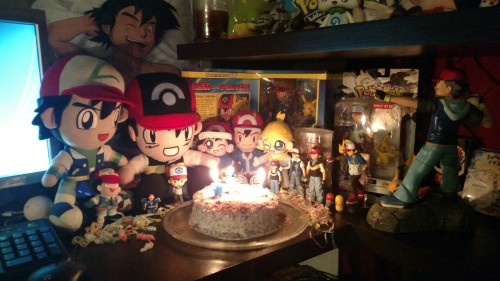 seatrooper:  This year I had time to made a cake myself! Lemon cake with hand made mint chocolate whipped cream frosting. Got all the others gathered around to celebrate, but also reflect on their immortality.  Happy birthday Ash!  