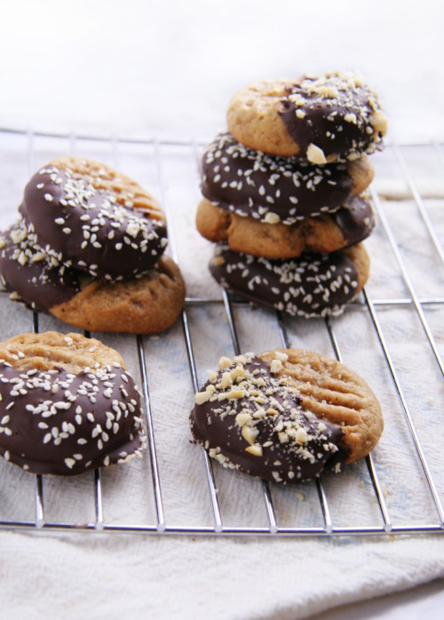 cake-stuff:  Chocolate Dipped Peanut Butter Cookies More cake &amp; cookie &amp;
