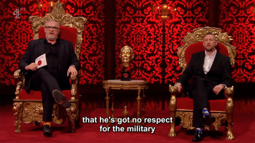 [ID: Four screencaps from Taskmaster. Greg Davies says, “And next to me, a man who once told me that