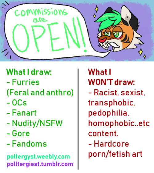 polltergiest:Commissions are open my lovelies!! I updated my info sheet and added some helpful inf