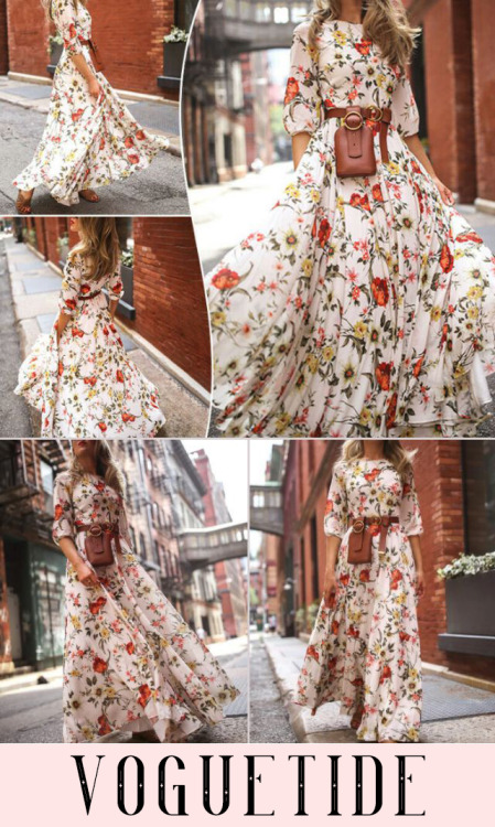 Floral Print Round Neck Bohemia Maxi Dress