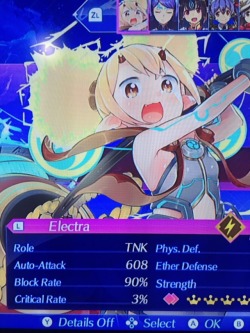 wall-maria-around-ba-sing-se:  I finally managed to get Electra to a 90% block rate. I don’t know if I can make it go higher but will update if I can.