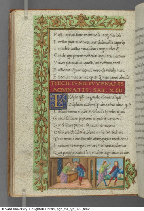 Juvenal. Satirae : manuscript, [ca. 1495]MS Typ 322Houghton Library, Harvard University