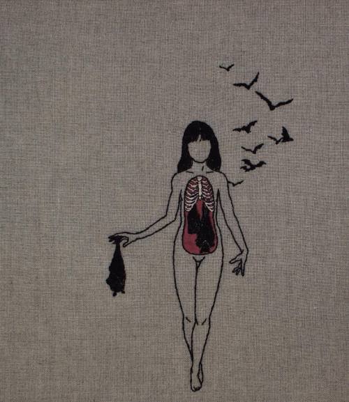 adipocere:Hand embroidery on natural linen.For purchase enquiries, e-mail: sales@beinart.org