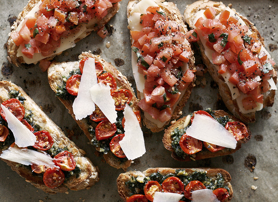 Tomato and basil bruschetta, two ways