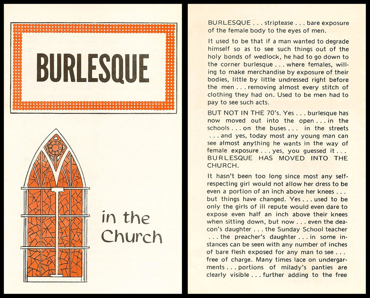 BURLESQUE HAS MOVED INTO THE CHURCH!!Vintage 70′s-era religious tract detailing