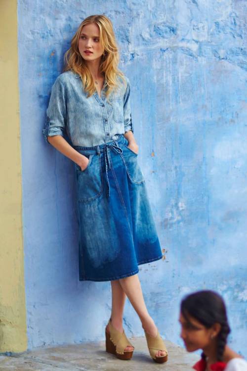 Pilcro Distressed Denim Midi Skirt