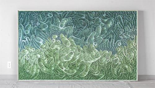 unknowneditors:  Canvas on Edge - Stallman Studio Gallery  I find these Canvas on Edge sculptures by artists Jason Hallman and Stephen Stum of Stallman Studio Galleryin Seattle to be incredibly appealing. Reminiscent of modern day quilling, but more