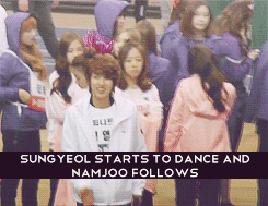 hyukbintv:  Sungyeol x Namjoo; Namjoo dancing with Sungyeol ♥ 
