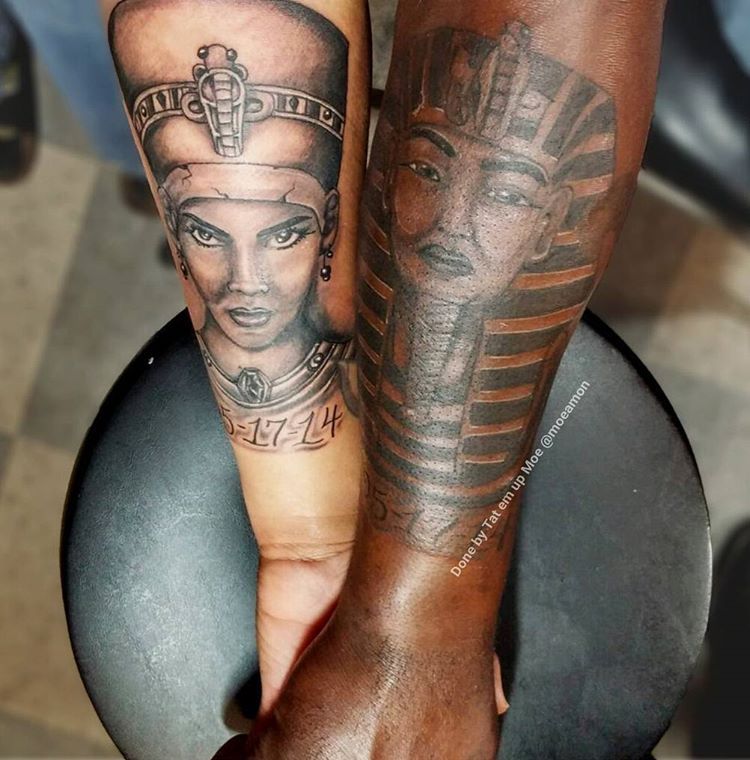 The Mad Mind Of Moe on Tumblr: Both done💉💪.#borntodothis #wolfmode #Queen  #nefertiti #king #tut tattoo #tatemupmoe at #tattoosbytaz #tattoos #art  #love #BTDT