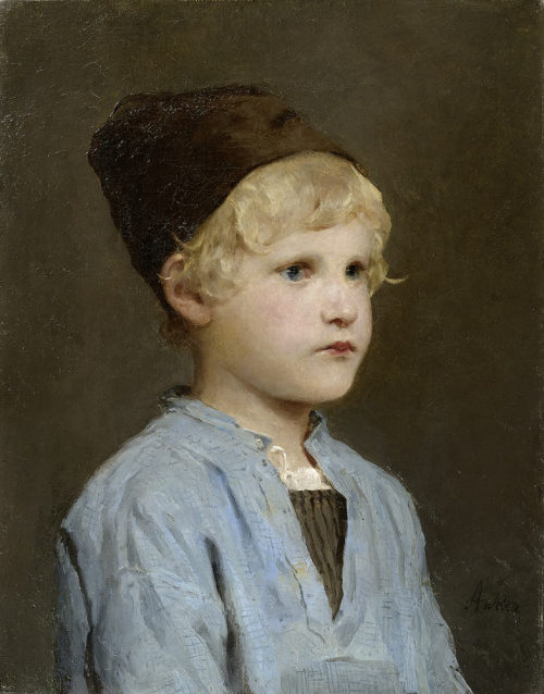 Portrait of a boy with cap, Albert Anker