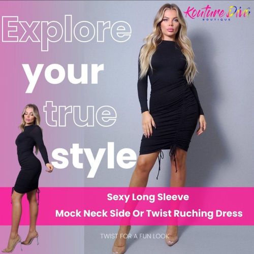 Sexy long sleeve mock neck side or twist ruching dress❤️ Shop now https://kouturedivaboutique.com/ #