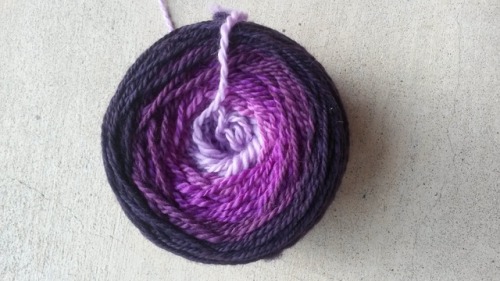 Handspun: that gorgeous violet gradient all wound up! Colour Garden from Nunoco.