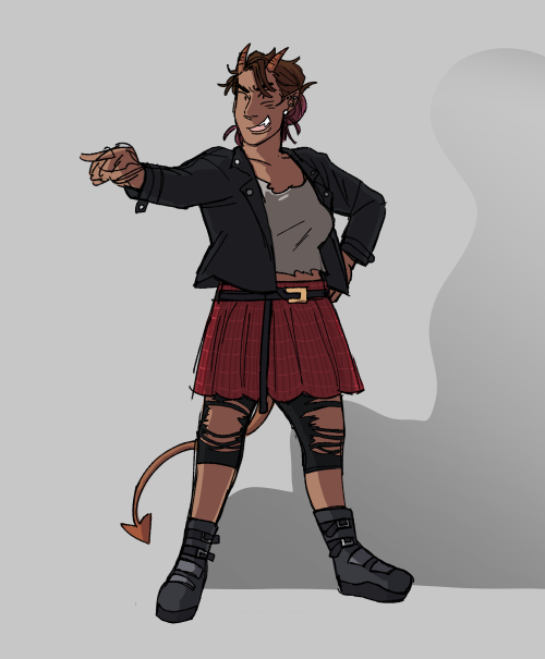 riz-gukgak:ffuscous:Fig![ID: Two colored drawing. The first is of Fig, a teenage tiefling. She is po
