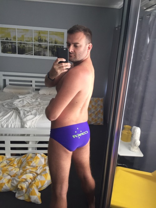 greenspeedos:  nev82l:  Love how hot these purple Corka swimwear look and feel   purple works for him