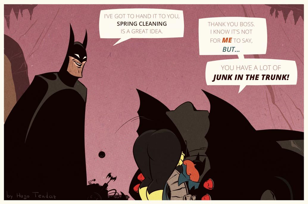 Batman and Batgirl - Junk in the Trunk - Cartoon PinUpSpring is here and even superheroes
