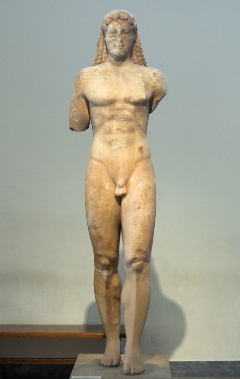Archaic Greek marble kouros from the island of Keos.  Artist unknown; ca. 530-520 BCE.  Now in the N