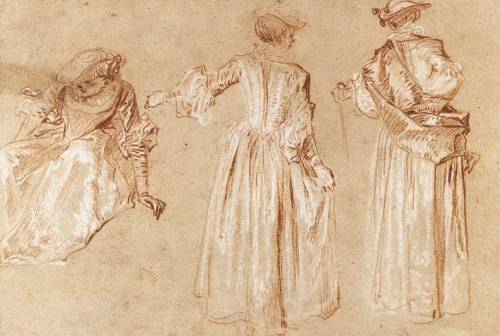 artist-watteau:Three Studies of a Lady with a Hat, 1715, Jean-Antoine WatteauMedium: chalk,paper
