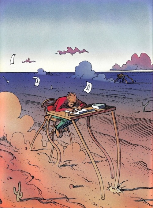 Silence, We Are Dreaming.1991 illustration by Mœbius for Franco-Belgian comics magazine, À Suivre (T