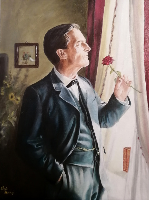 My oil painting of Jeremy Brett from a scene in “The Naval Treaty” Loved the contrasts of the light 