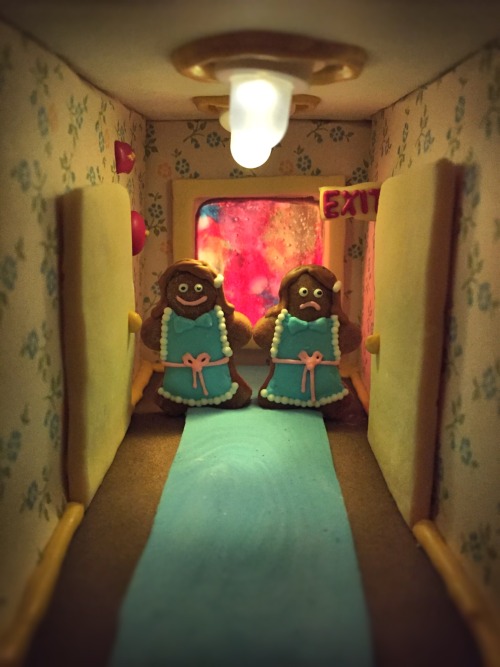 the-overlook-hotel:  A family has a yearly tradition of creating elaborate gingerbread houses. This year, they created an homage to The Shining, in the form of a gingerbread Overlook Hotel, including moments from the film rendered in edible materials.