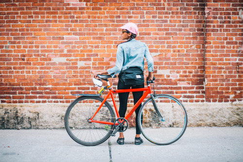preferredmode: Janice rides a Continuum fixed gear bicyclephotographed at the Brooklyn Navy Yard, Br