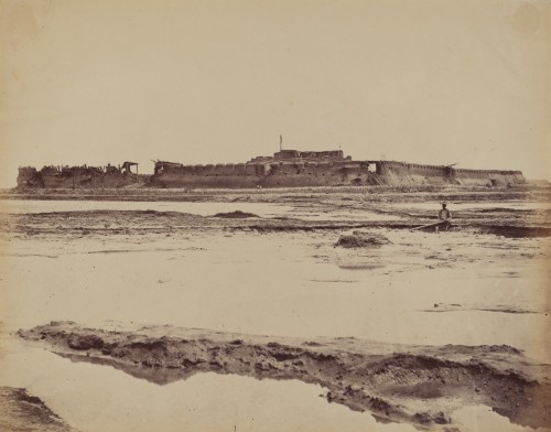 Felice Beato.  Exterior of North Taku Fort on Peiho River, Showing the English and French Entrance, 
