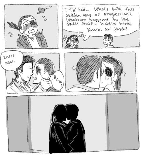 a lil kazumaji comic based off a scene from a sweet fic by judgmentkiino on twitter heehee