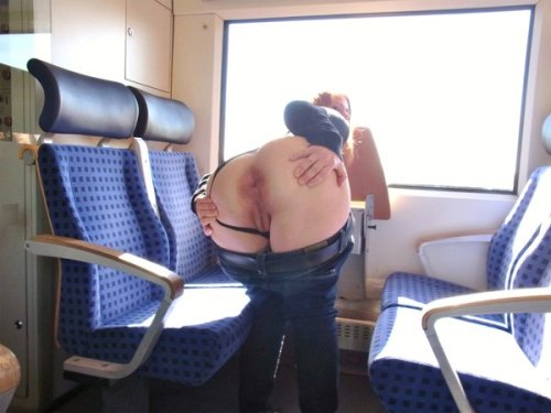 nakednessblr:  Naughty girl on the train. Showing off her asshole! 