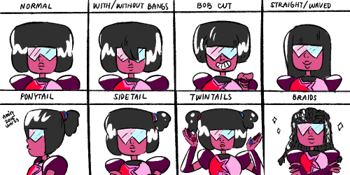 cinnamintcherry:  Garnet with different hairstyles! :) Here’s Pearl: linkHere’s Amethyst: link  hehe X3