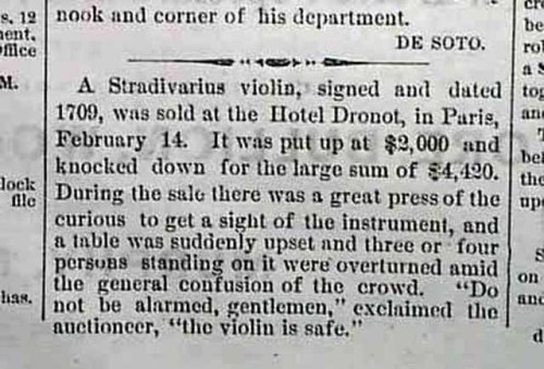 hildegard-von-bingen:Report of the auction of a Stradivarius violin, on the front page ofThe Helena 