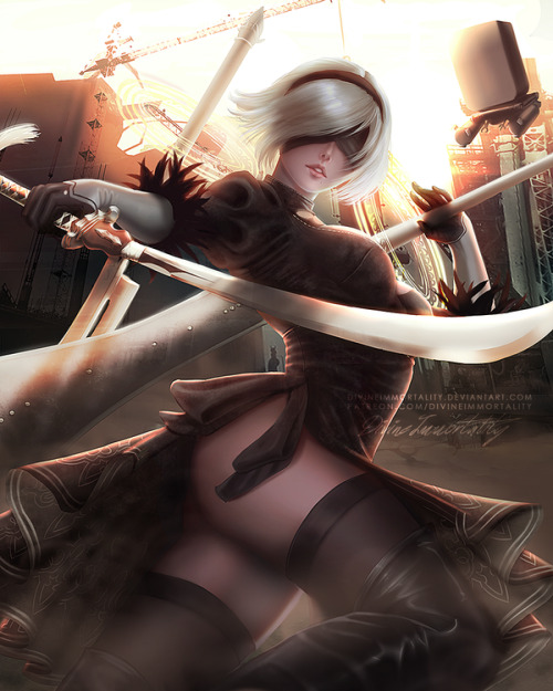 rarts: Android girl YoRHa No.2 Type B (2B): NieR:Automata game fan art [Artist:DivineImmortality]