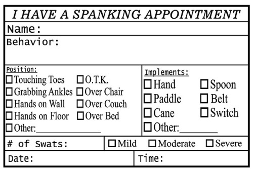 Get your spanking appointment card. Never miss another spanking again!Editable PDF: www.drop