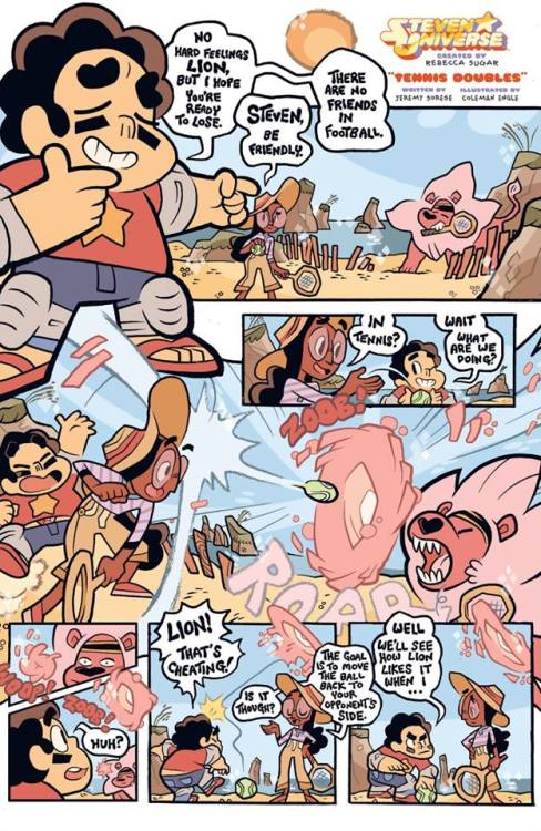 the-world-of-steven-universe:  Steven Universe comic (Issue #2)   Written by: Jeremy Sorese & Illustrated by: Coleman Engle *Pages from Kaboom Comics version of “The Amazing World of Gumball”.    