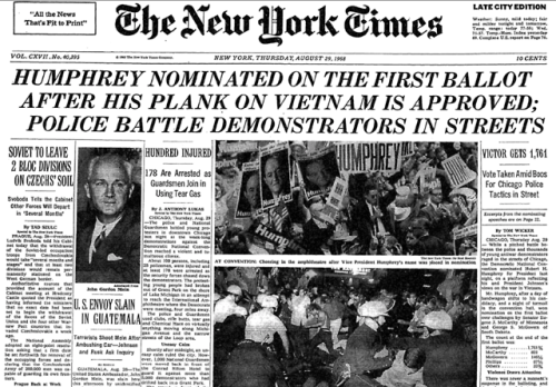 THURSDAY, AUGUST 29, 1968Vice President Hubert H. Humphrey was nominated for President on the first 