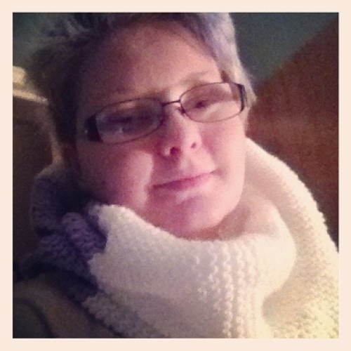 A super proud, super tired Anna. I completed my first knitting project, an infinity scarf! I&rsquo;m