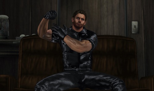 Officer.Redfield dressed in Leather officer uniform .