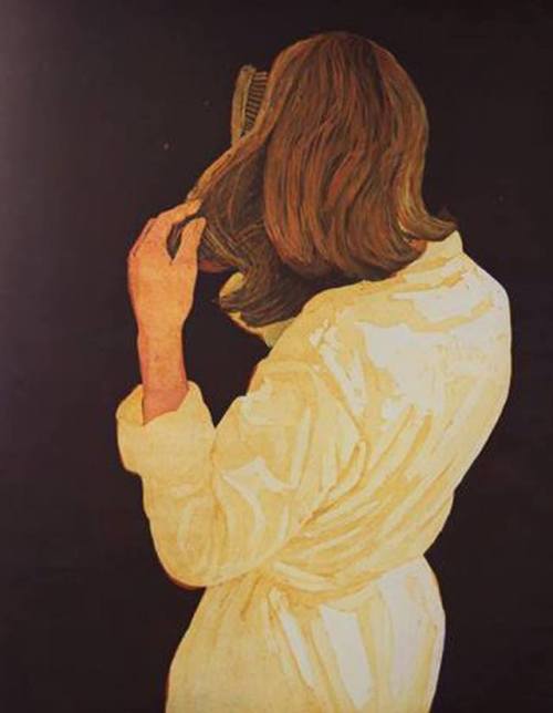 Saskia Combing  -   Marcel SchellekensDutch b.1954-Colour etching, 120 x 100 cm.