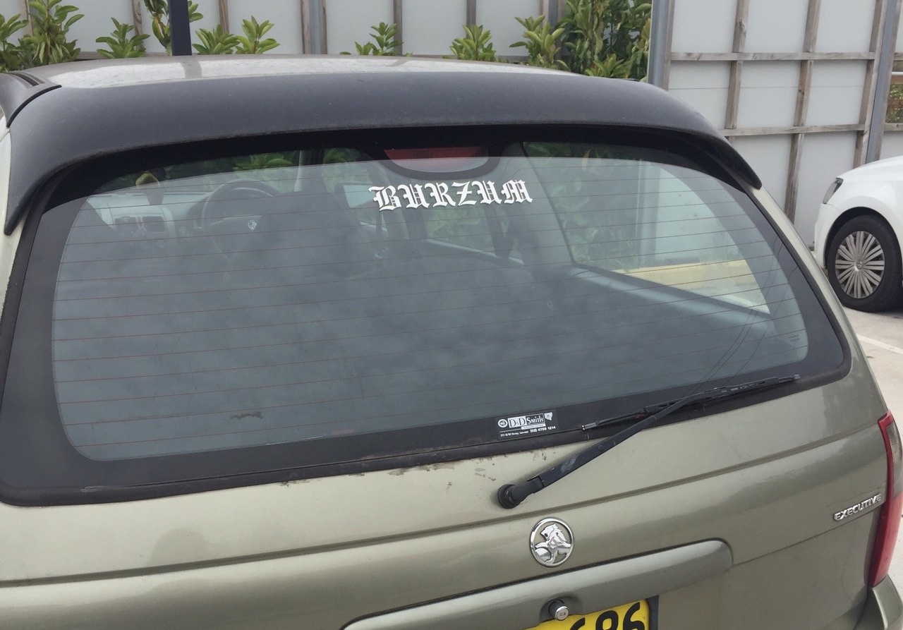 audrocur:  here is a car with a burzum sticker and spongebob fluffy dice that was