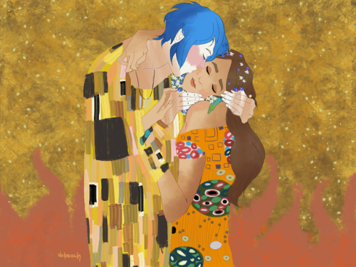 The Kiss (Lovers) by Gustav Klimt. Amberprice version