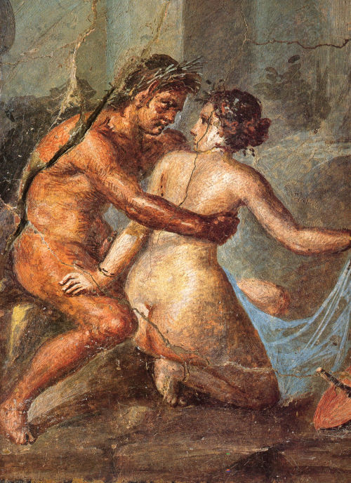 A satyr and a maenad.  Fresco from the Casa degli Epigrammi, Pompeii; now in the National Archaeolog