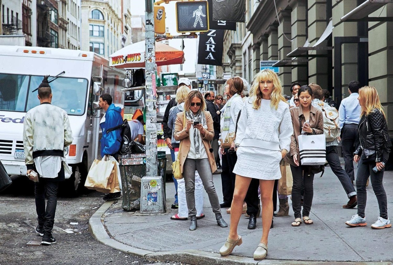 Alexandra Golovanoff wearing clogs