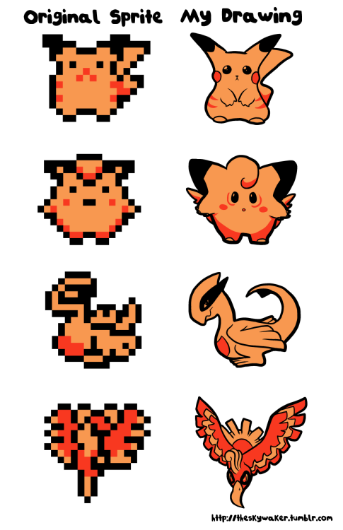 theskywaker:  I redrew some of these cute sprites from Pokemon Crystal, just for fun. | Society6 | InksterInc | Redbubble | DeviantArt | Twitter |   